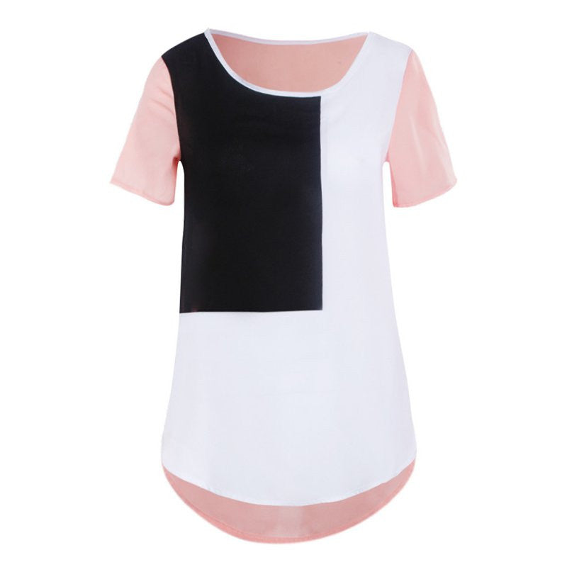 Women Loose Casual Long Blusas Shirt Patchwork Chiffon Plus Size T shirts Tops NW