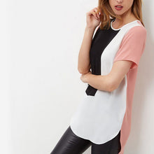 Women Loose Casual Long Blusas Shirt Patchwork Chiffon Plus Size T shirts Tops NW