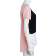Women Loose Casual Long Blusas Shirt Patchwork Chiffon Plus Size T shirts Tops NW