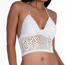Womens Sexy Crochet Knit Crop Top Halter Bra Bralette Cami Tank Deep V-neck Blouse NW