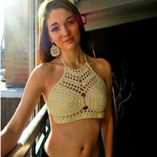 Womens Sexy Crochet Knit Crop Top Halter Bra Bralette Cami Tank Deep V-neck Blouse NW