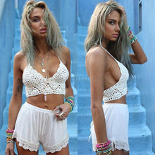 Womens Sexy Crochet Knit Crop Top Halter Bra Bralette Cami Tank Deep V-neck Blouse NW
