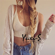 Womens Sexy Crochet Knit Crop Top Halter Bra Bralette Cami Tank Deep V-neck Blouse NW
