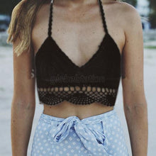 Womens Sexy Crochet Knit Crop Top Halter Bra Bralette Cami Tank Deep V-neck Blouse NW