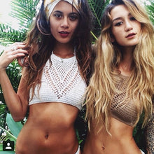 Womens Sexy Crochet Knit Crop Top Halter Bra Bralette Cami Tank Deep V-neck Blouse NW