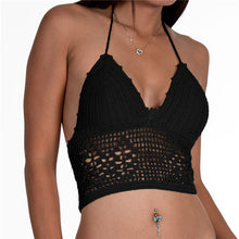 Womens Sexy Crochet Knit Crop Top Halter Bra Bralette Cami Tank Deep V-neck Blouse NW