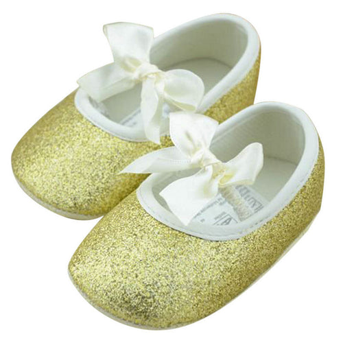 Sweet Toddler Baby Girls Shine Antislip Bowknot Soft Sole Ribbon Crib Shoes NW