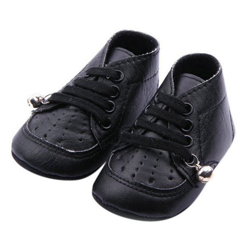 Toddler Baby PU Leather Casual Shoes Boys Girls Bell Anti Slip Lace Shoes 0-12M NW