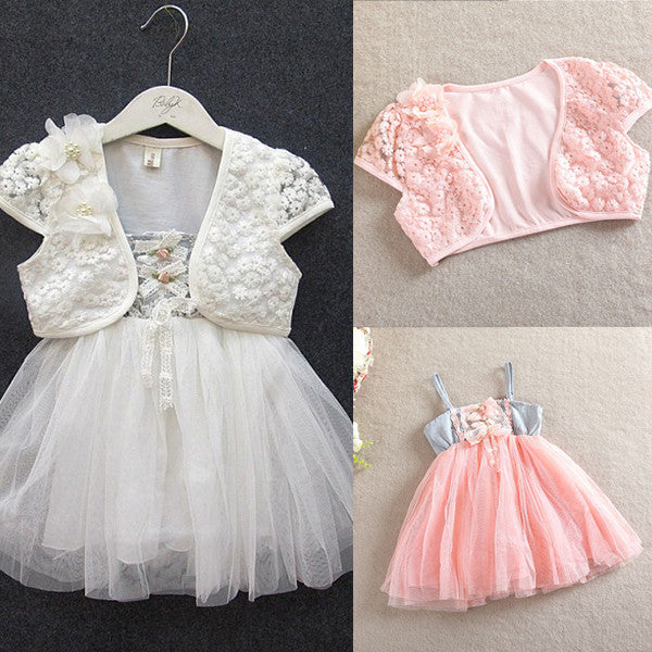 Toddler Kids Girls 2pcs Lace Shawl Straps Tutu Dress Princess Dress 1-5Y 2 Colors NW