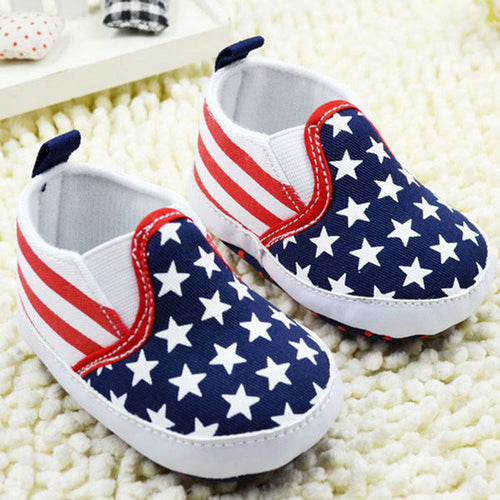 Toddler Star Print Crib Shoes Kids Boys US Flag Baby Shoes Soft Stripe Prewalker NW