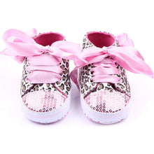 Top Fashion Newborn Toddler Baby Girl Kid Riband Lace Up Leopard Sequins Sneaker Crib Flower Shoes NW