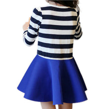 Top Fashion Sweet Full Sleeve Striped Bowknot Bubble Pleated Kids Children Baby Princess Girl Dress NW