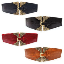 Vintage Metal Buckle Stylish Women Elastic Wide Waist Belt Leather Waistband Wholesale NW