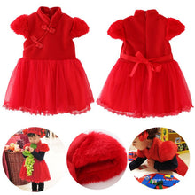 Vintage Toddler Girls Short Sleeve Dresses Chinese Tang Costume Cheongsam Tutu Dress NW