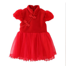 Vintage Toddler Girls Short Sleeve Dresses Chinese Tang Costume Cheongsam Tutu Dress NW