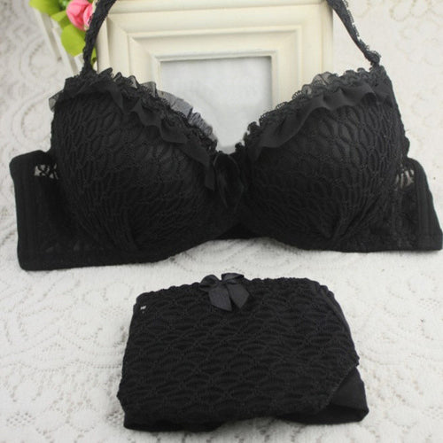 Women Adjustable Strap Ruffle Push-Up 3 4 Cup Lace Underwear Bra Set 32-36B NW