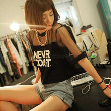 Women Blouse Crop Top Shirt Sleeve Mesh See-through Short Tops For Female NW