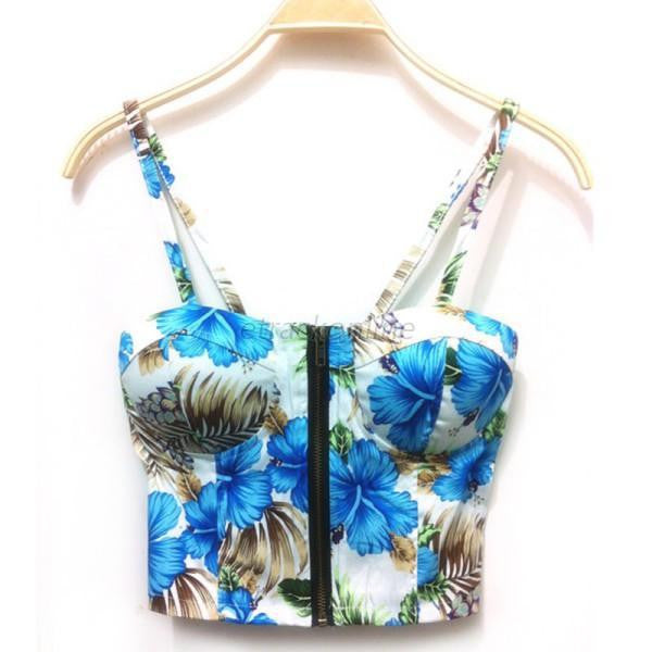 Women Bralette Zipper Padded Bra Bustier Crop Top Blouse Party Beach Tank Shirt NW