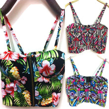 Women Bralette Zipper Padded Bra Bustier Crop Top Blouse Party Beach Tank Shirt NW
