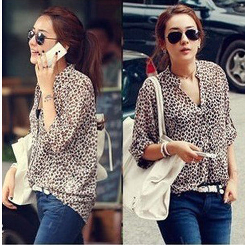 Women Chiffon Floral Print Lapel Shirt Long Sleeve Loose Tops Blouse NW