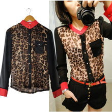Women Chiffon Floral Print Lapel Shirt Long Sleeve Loose Tops Blouse NW