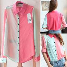 Women Chiffon Floral Print Lapel Shirt Long Sleeve Loose Tops Blouse NW