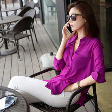 Women Chiffon Stand Neck Tops Tee Long Sleeve Shirt Casual Blouse Loose Shirt S-XL NW