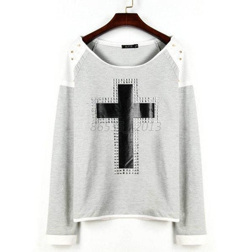 Women Fashion Cross Long Sleeve Top T- shirt Round Neck Sweater S-XL NW