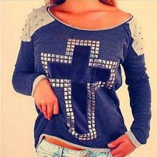 Women Fashion Cross Long Sleeve Top T- shirt Round Neck Sweater S-XL NW