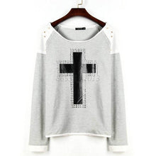 Women Fashion Cross Long Sleeve Top T- shirt Round Neck Sweater S-XL NW