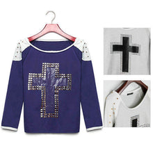 Women Fashion Cross Long Sleeve Top T- shirt Round Neck Sweater S-XL NW