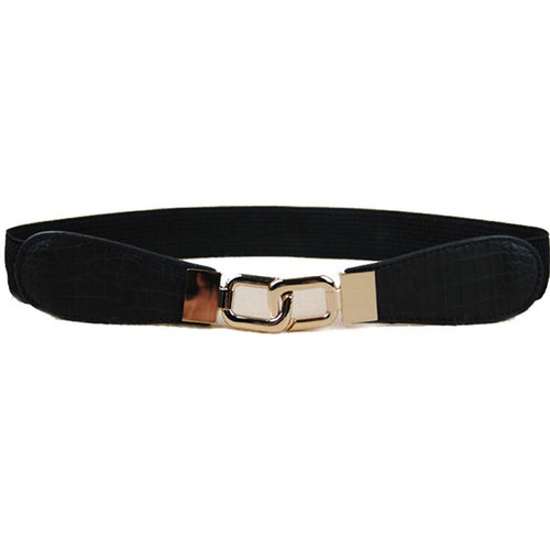 Women Fashion Metal Vintage Elastic Stretch Gold Buckle Waist PU Leather Belt Waistband U50 NW