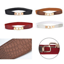 Women Fashion Metal Vintage Elastic Stretch Gold Buckle Waist PU Leather Belt Waistband U50 NW