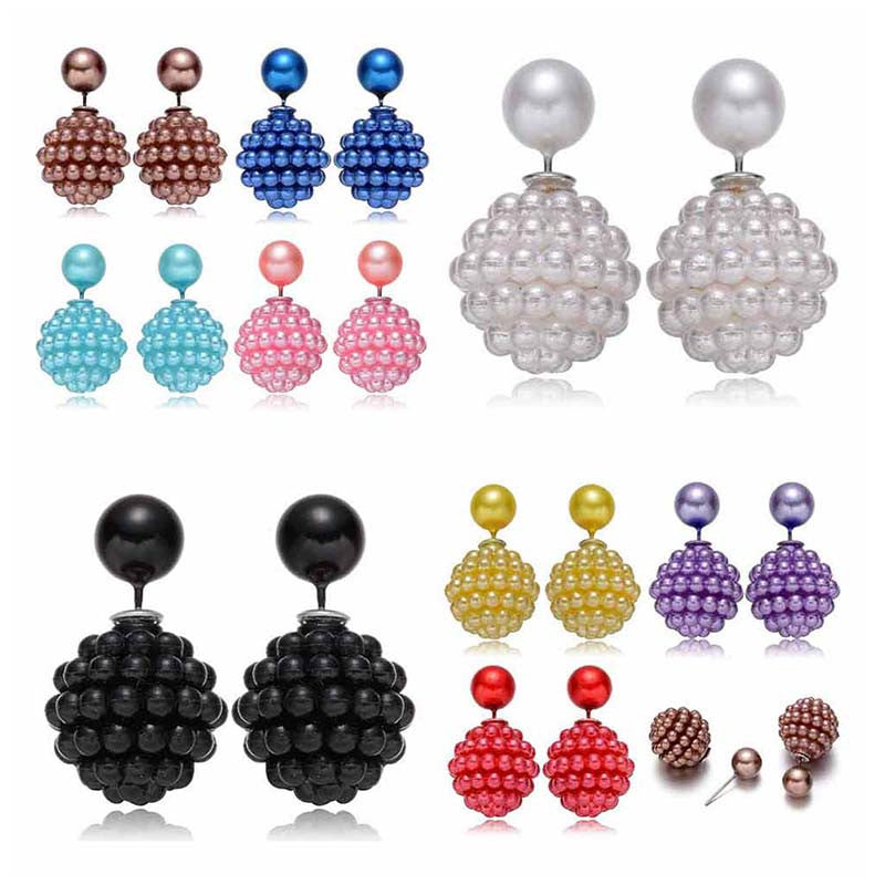 Women Fashion Paragraph Earrings Double Side 10 Colors Peal Stud Earrings Jewellery Wholesale NW