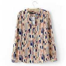 Women Geometric OL Career Button Down Shirt Long Sleeve Stand Collar Blouse Tops NW