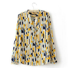 Women Geometric OL Career Button Down Shirt Long Sleeve Stand Collar Blouse Tops NW