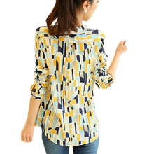 Women Geometric OL Career Button Down Shirt Long Sleeve Stand Collar Blouse Tops NW