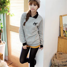 Women Korean Long Sleeve Sweatshirt Hoodies Cute Cat Printed Loose Jumper Lapel Pullover Sweatshirt NW