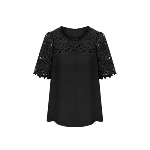 Women Lace Blouses Sexy Plus Size Hollow Crochet Chiffon Blusas Feminina Short Sleeve Shirt Top Blouse S-XL NW
