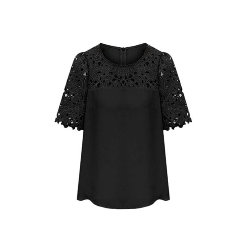 Women Lace Blouses Sexy Plus Size Hollow Crochet Chiffon Blusas Feminina Short Sleeve Shirt Top Blouse S-XL NW