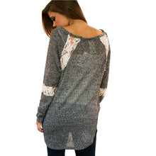 Women Long Sleeve Scoop Neck Loose Sweater Lace Blouse Shirt Top Blouse Pullover NW