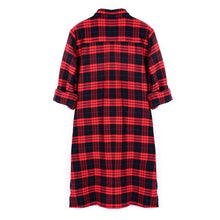 Women Red Plaid Long Shirt Coat Turn Down Collar Casual Loose Shirts Tops Blouse Plus Size NW