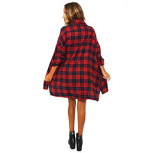 Women Red Plaid Long Shirt Coat Turn Down Collar Casual Loose Shirts Tops Blouse Plus Size NW