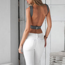 Women Sexy Sleeveless Backless Stripe Vest Tank Crop Tops Casual Blouses T-shirt NW