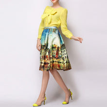 Women Stretch High Waist Painting Skater Flared Pleated Long Maxi Skirt S-XXL NW