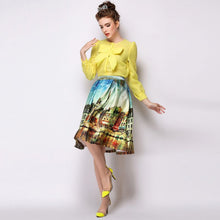 Women Stretch High Waist Painting Skater Flared Pleated Long Maxi Skirt S-XXL NW