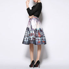 Women Stretch High Waist Painting Skater Flared Pleated Long Maxi Skirt S-XXL NW