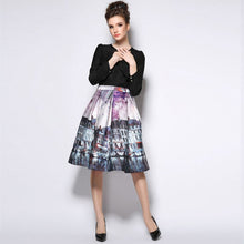 Women Stretch High Waist Painting Skater Flared Pleated Long Maxi Skirt S-XXL NW