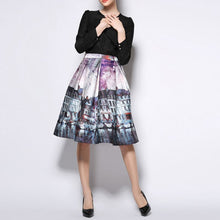 Women Stretch High Waist Painting Skater Flared Pleated Long Maxi Skirt S-XXL NW
