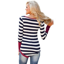 Women Stripe Long Sleeve Slim Tops Irregular Hem T-Shirt Fall Casual Shirt S-XL NW